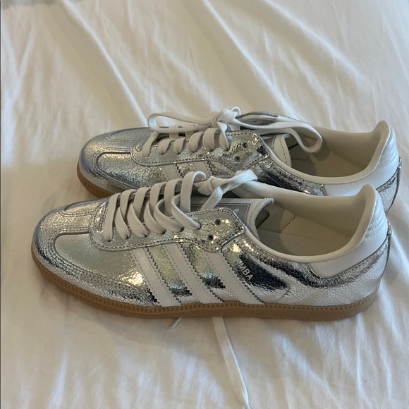 Adidas Gazelle Silver and White Sneakers - Picture 2 of 4